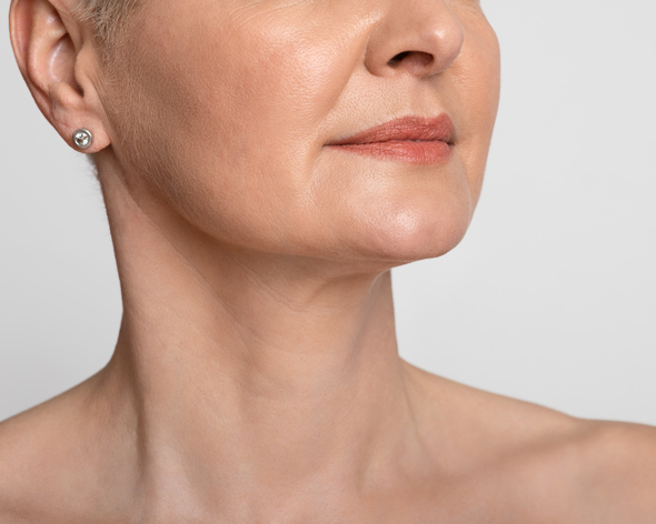 close-up of a woman's face showing her neck subtle beauty with five skincare tips